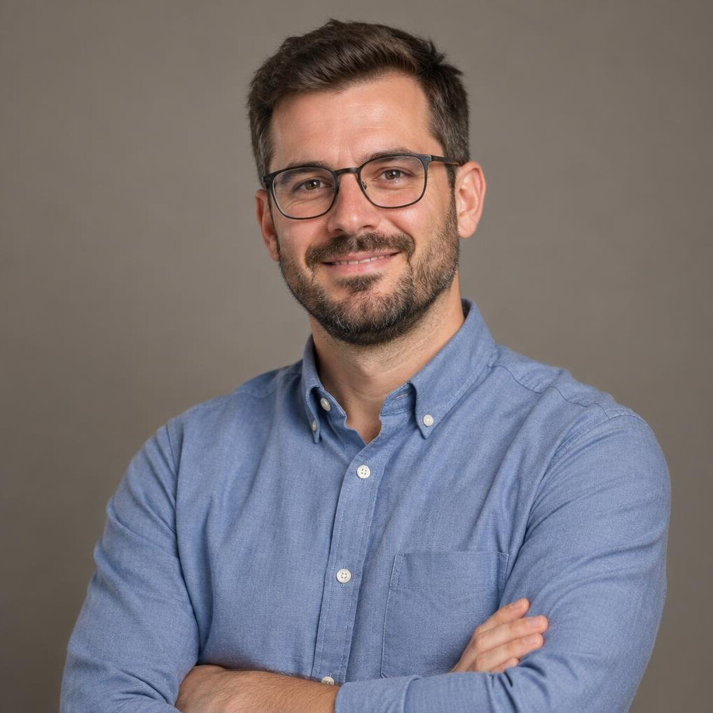 Portrait of a Croatian male podcast editor with beard