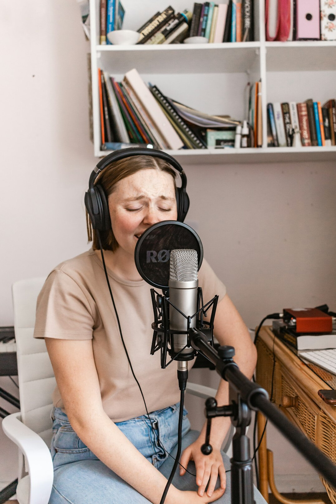 woman hosting podcast interview