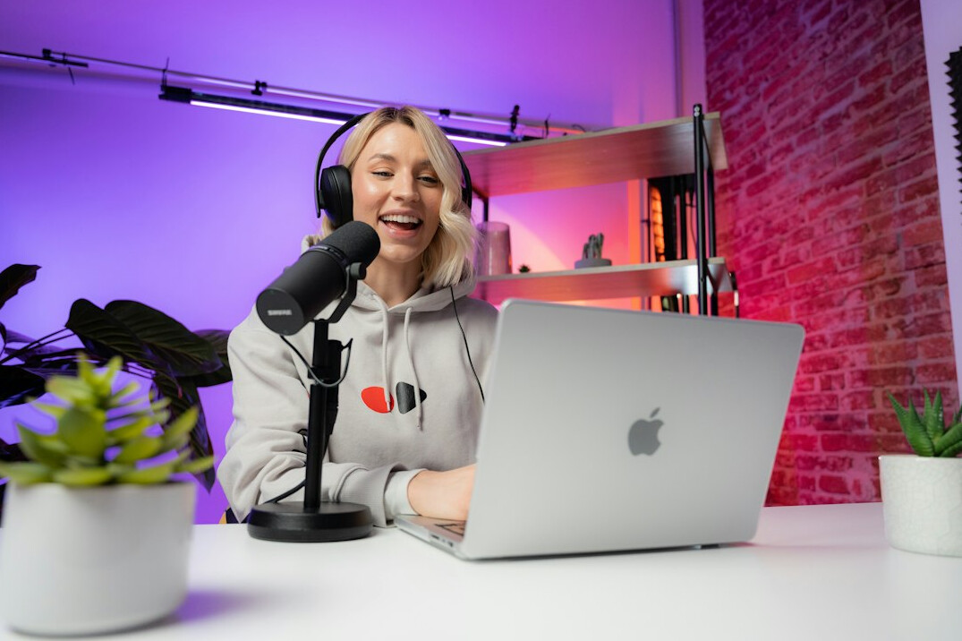 person recording podcast in studio